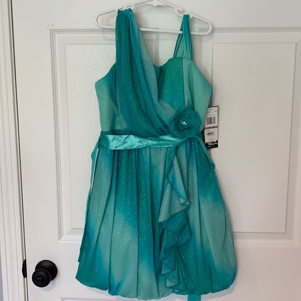 Sequin Hearts Turquoise Dress. Girls size 12.